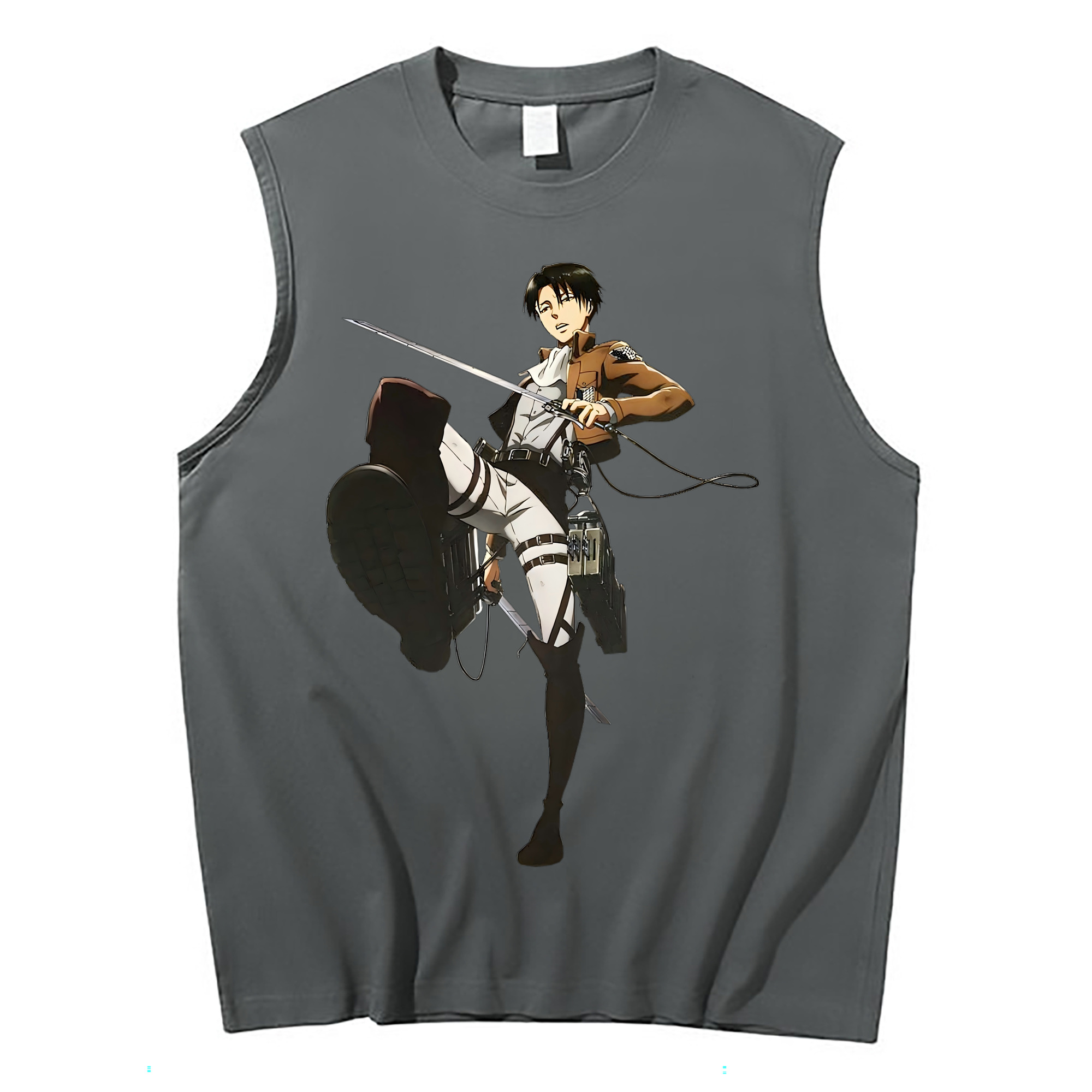 （画像用） 進撃の巨人 リヴァイ·アッカーマン Attack on Titan Levi Ackerman コットン100％タンクトップ（フロントプリント）